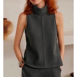 OGL Womens Sleeveless Turtleneck Top Split Hem Charcoal Gray Size Medium